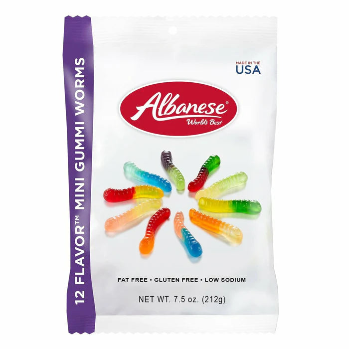 Albanese 12 Flavor Mini Gummy Worms Peg Bag